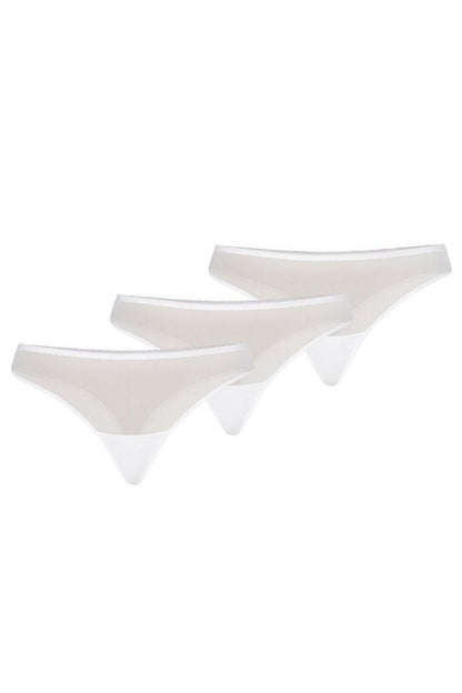 Chic three-pack of sheer white thongs by Teyli, showcasing a delicate and minimalist style ideal for sophisticated lingerie wardrobe.