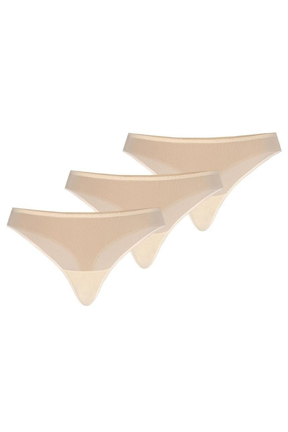Stylish three-pack of nude mesh thongs by Teyli, offering a blend of comfort and style for the discerning woman.