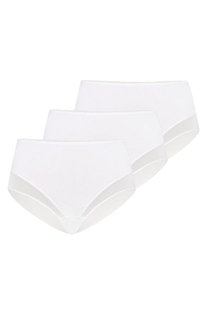 Elegant set of 3 women's high-waisted cotton classic panties in pristine white by Teyli, designed for comfort and a flattering fit.
