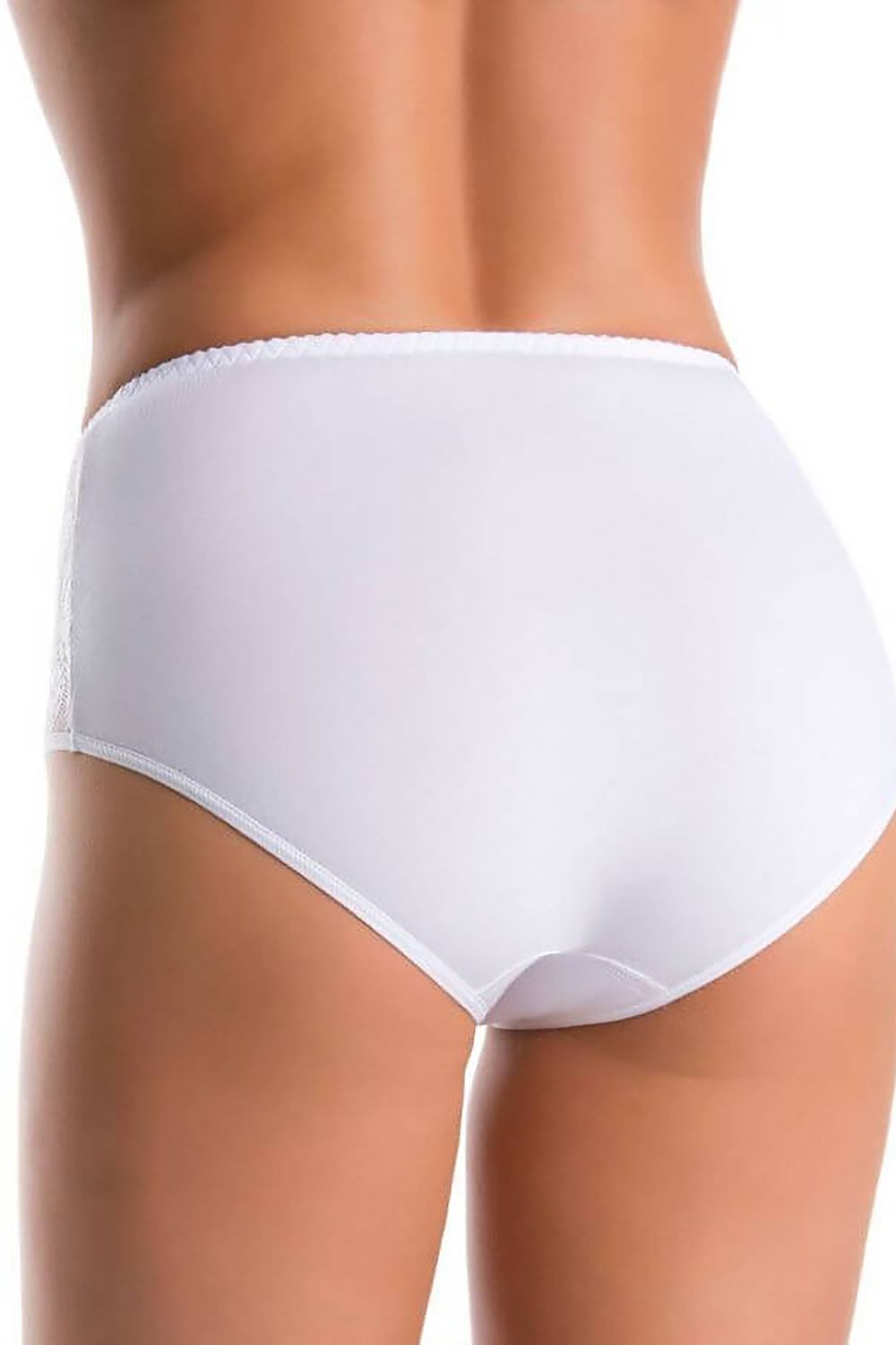 Sophisticated view of Teyli high-waisted cotton panties in white, showcasing the delicate floral lace design at the sides and a smooth, flattering back.