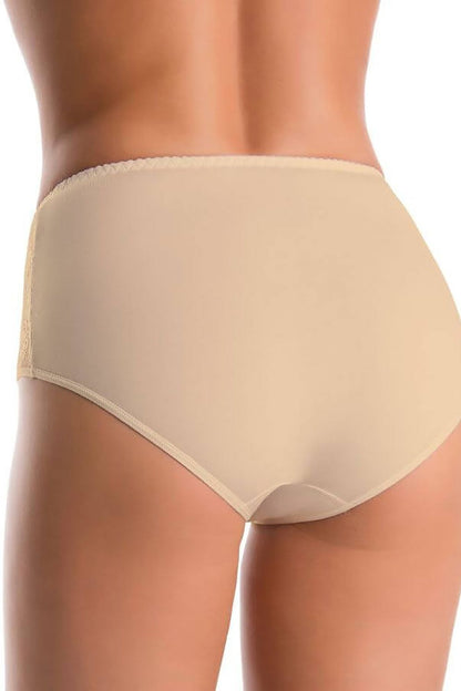 Refined perspective on Teyli women's high-waisted cotton panties in nude, highlighting the elegant lace floral accents on the sides for a touch of sophistication.