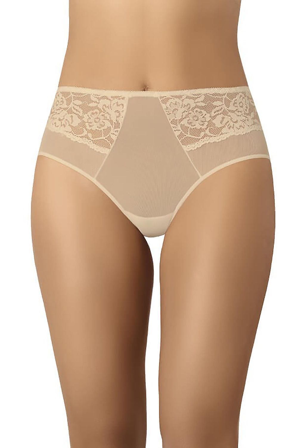 Elegant high-waisted women's panty in sheer mesh with floral lace detailing by Teyli, showcasing feminine allure and sophisticated design.