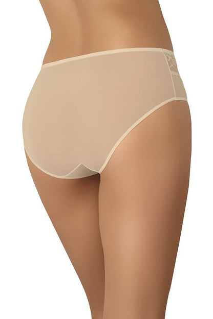 Luxurious rear view of high-waisted women's panty in delicate sheer mesh by Teyli, emphasising comfort and style.