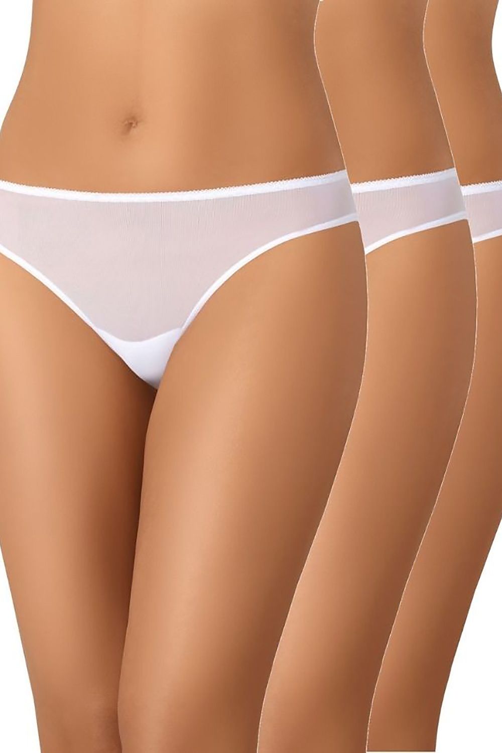 Chic set of 3 transparent white women's classic cut panties by Teyli, designed with a low-rise style and soft elastic edges for ultimate comfort.