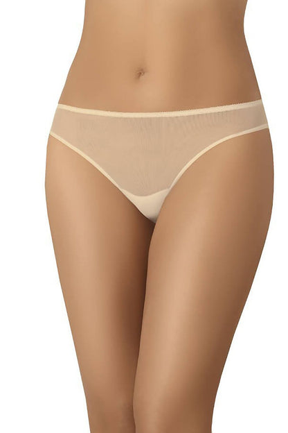 Chic transparent women's classic cut panties in beige from Teyli, emphasising a refined low rise and an alluring front view.