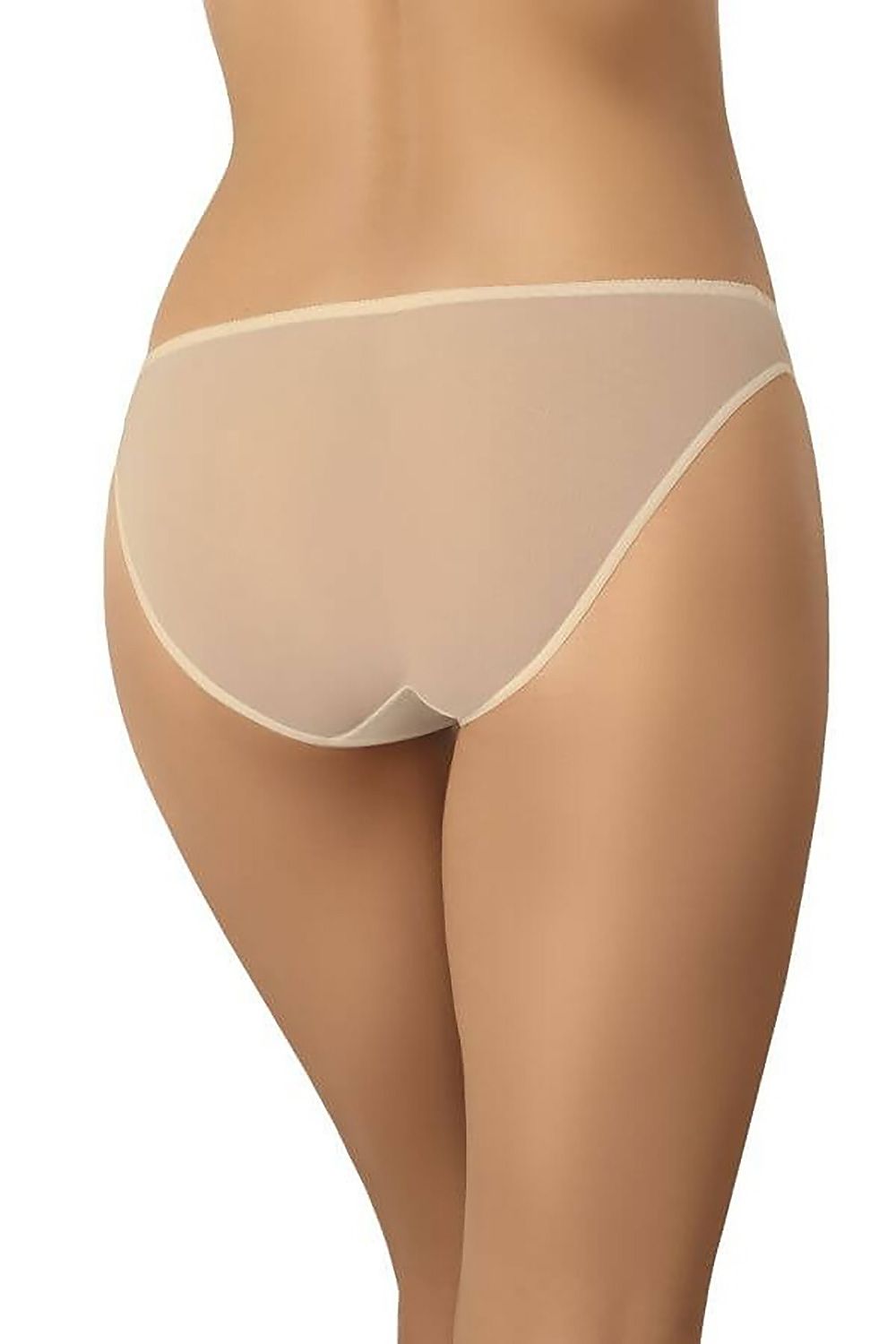 Sophisticated look at a pair of transparent beige women's classic cut panties by Teyli, highlighting a seamless back that promises comfort and style.