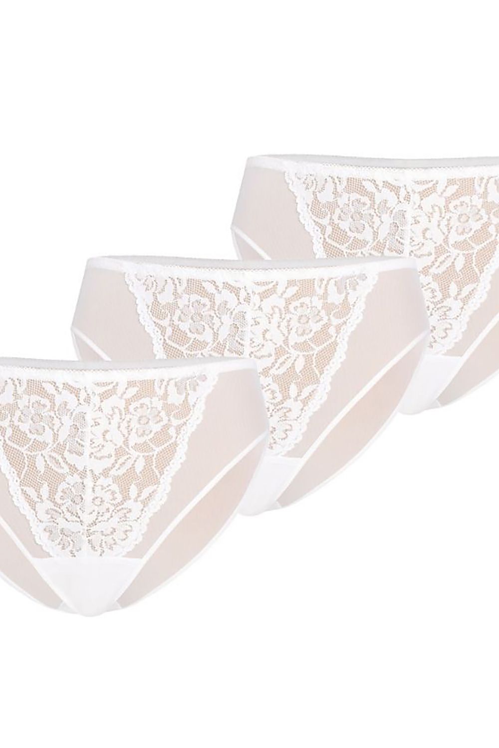 Refined trio of Teyli women's white lace panties featuring intricate floral design, combining comfort with a touch of luxury.
