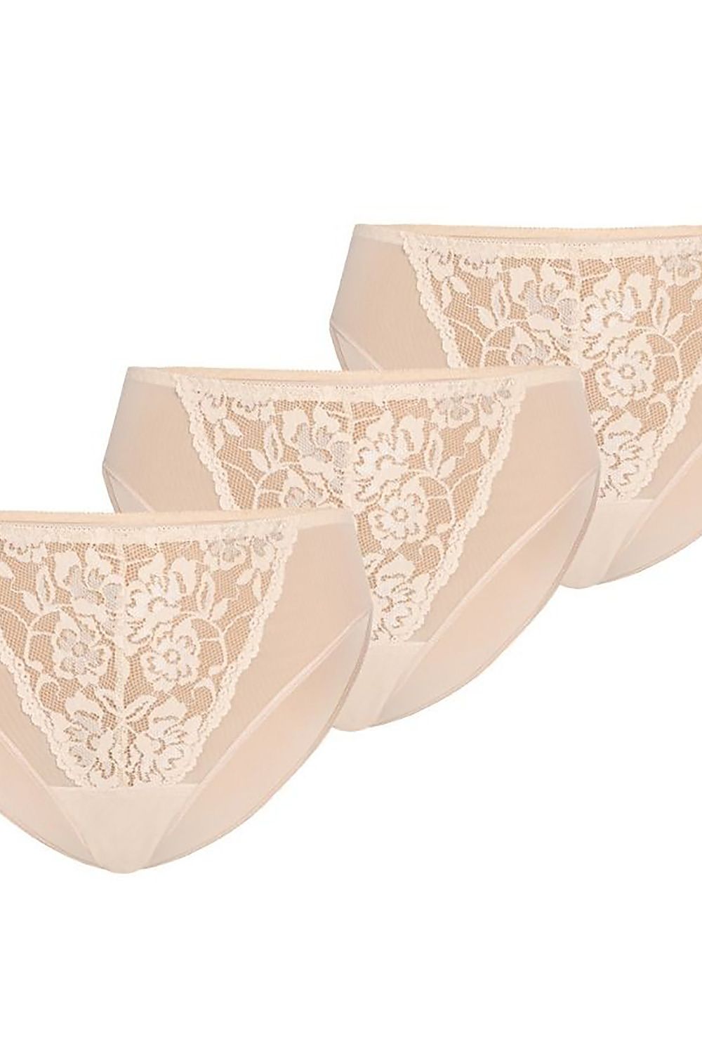 Chic Teyli women's classic panties trio in a soft nude colour with intricate lace trim, designed for sophistication and comfort.