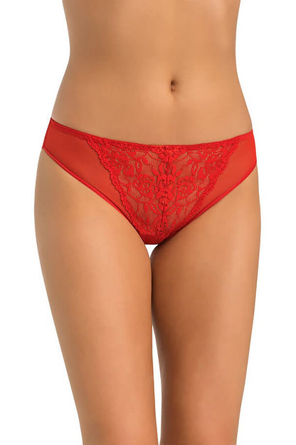 Chic red lace-trimmed women's panties by Teyli, showcasing a bold floral motif for an alluring and luxurious feel.