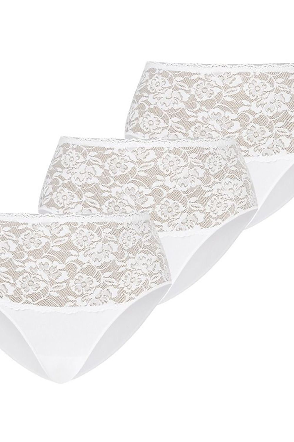 Luxury set of three Teyli white high-waisted panties adorned with intricate floral lace, ideal for a chic lingerie collection.
