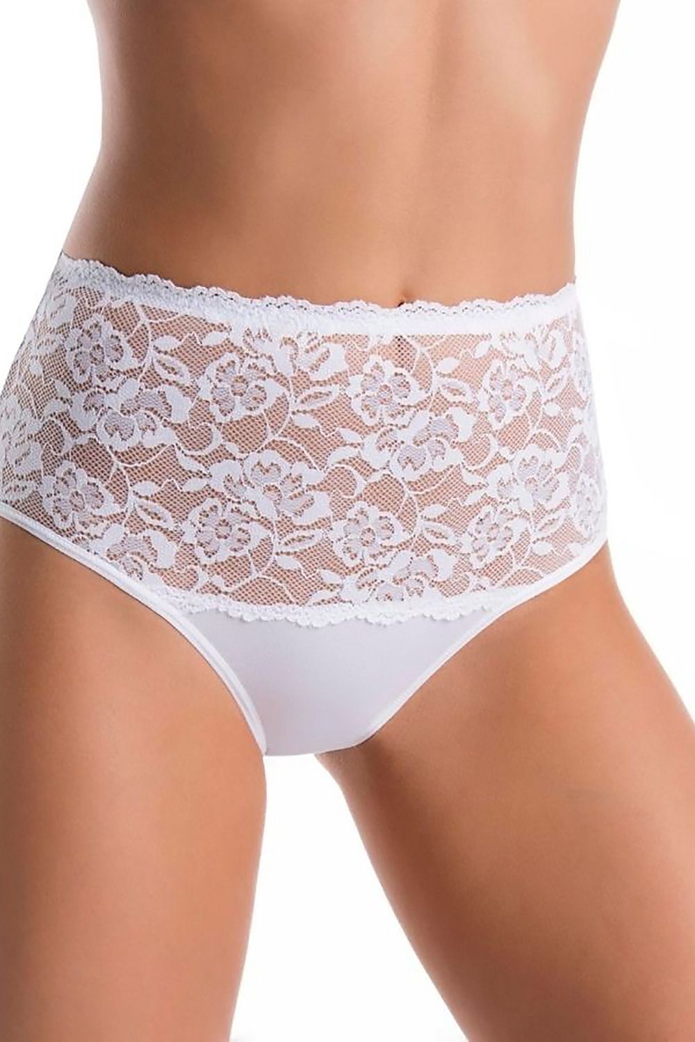 Stylish Teyli high-waisted white panties featuring delicate floral lace detail, providing a sophisticated touch to women's undergarments.