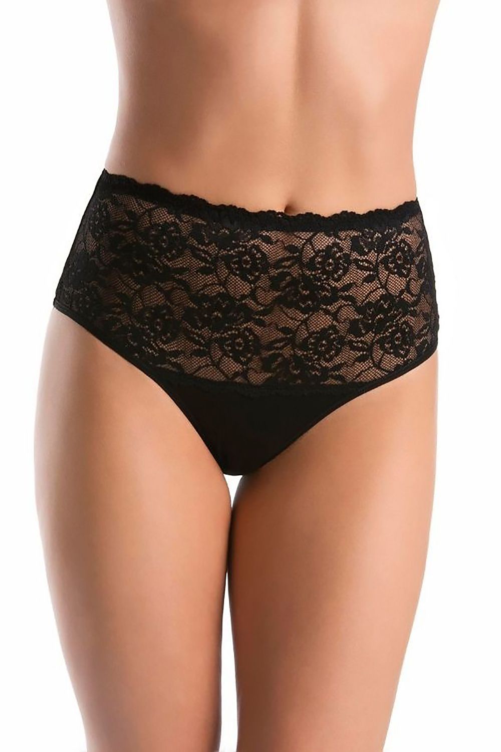 Chic black high-waisted cotton panties from Teyli, featuring intricate floral lace for an added touch of sophistication.