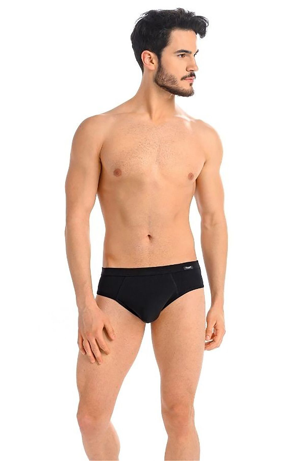 Sophisticated black luxury briefs from Teyli, demonstrating a sleek design and exceptional fit for discerning gentlemen.