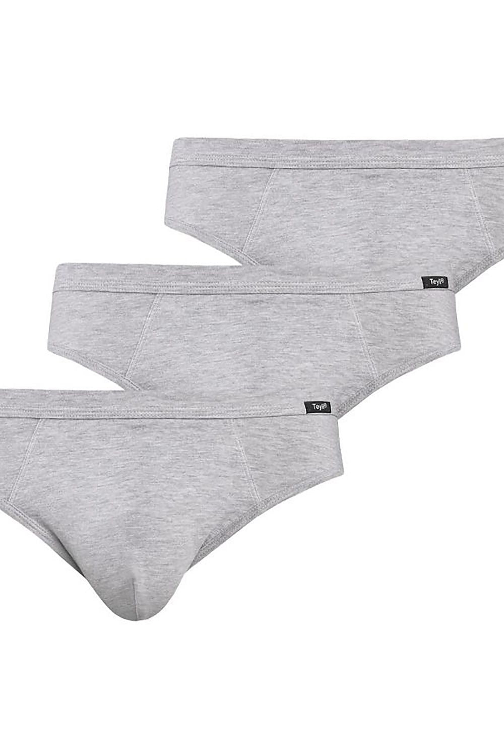 Teyli Men's luxury grey briefs displayed in a set of three, showcasing breathable cotton Lycra for ultimate comfort.