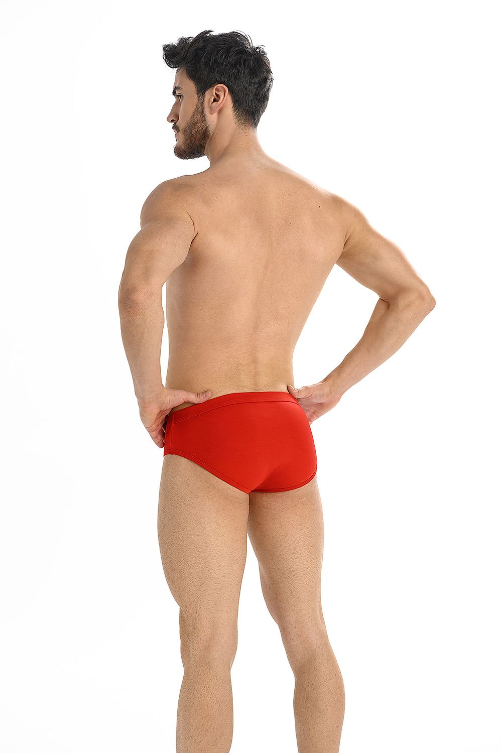Elegant rear view of Teyli men's red briefs, highlighting the luxurious fabric and superior fit designed for men.