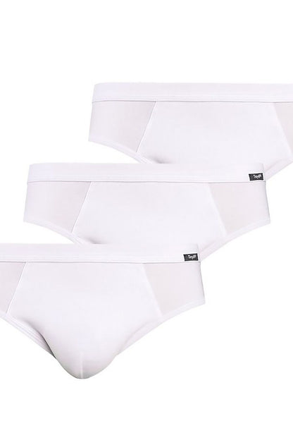 Teyli Men's Luxury White Briefs set, highlighting the elegant simplicity and comfort of high-quality cotton and spandex.