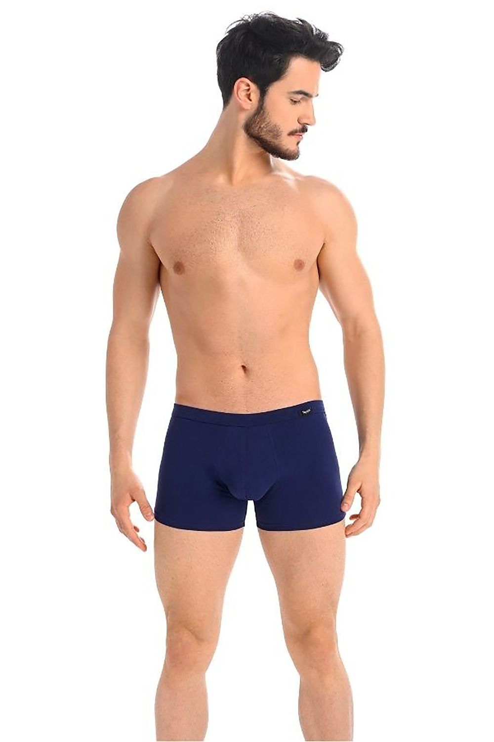 Model showcasing Luxury Teyli Men's Navy Boxer Shorts, embodying elegance and a perfect fit.