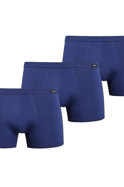 A stylish 3-pack of Teyli men's boxer shorts in navy, designed for a luxurious feel with quality cotton and spandex blend.
