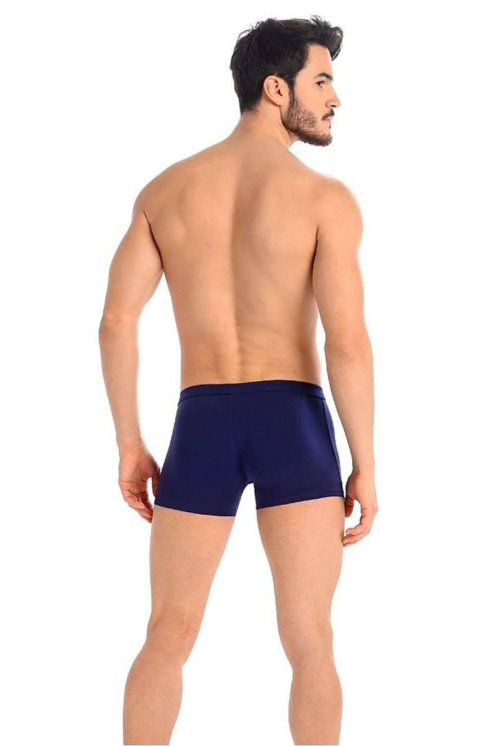 Back view of luxury Teyli men's navy boxer shorts, highlighting the elegant cut and premium fabric.