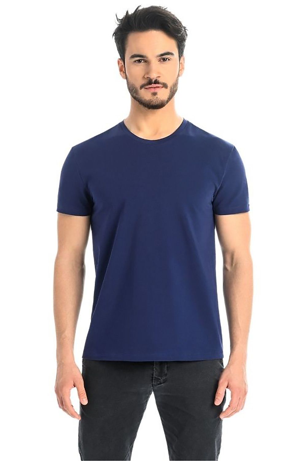 Elegant Men's Classic Blue Cotton T-Shirt with Lycra from Teyli, featuring a comfortable fit and modern style for everyday luxury.