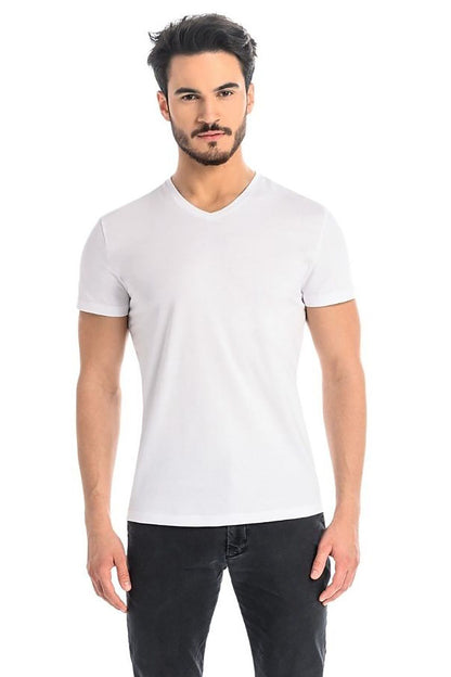Classic white men's cotton t-shirt with Lycra from Teyli, featuring a timeless V-neck design for a crisp, elegant appearance.