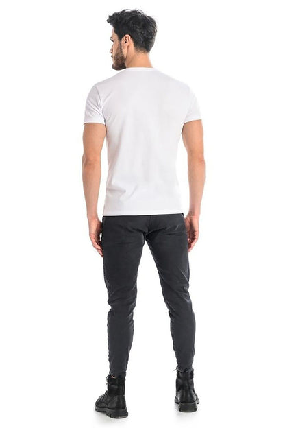 Men's light grey cotton t-shirt with Lycra by Teyli, featuring a classic V-neck fit and a stylish back view, perfect for upscale casual wear.