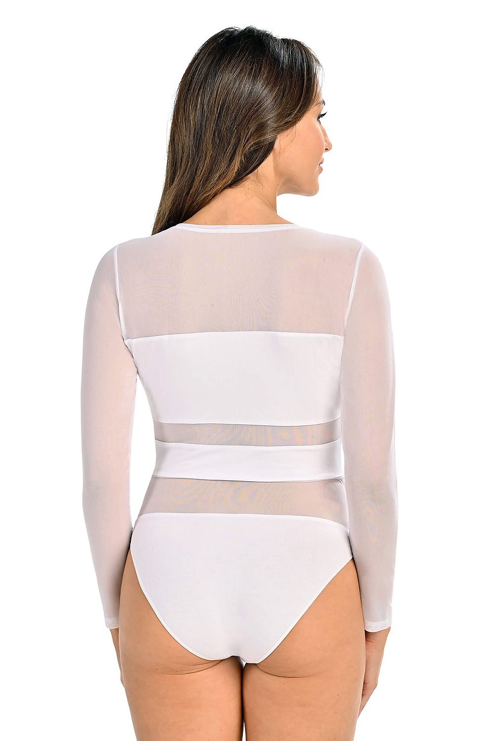 Back view of the Teyli Luxe Mesh Bodysuit, illustrating its luxurious design and the intricate cut that accentuates the curves, ideal for any occasion.