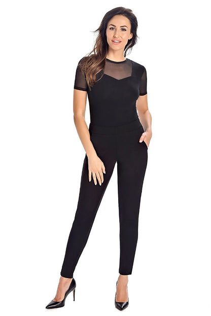 Luxury Women's Black Shapewear Bodysuit by Teyli featuring elegant mesh sleeves and a delicately transparent neckline, crafted from high-quality viscose for an exquisite fit.