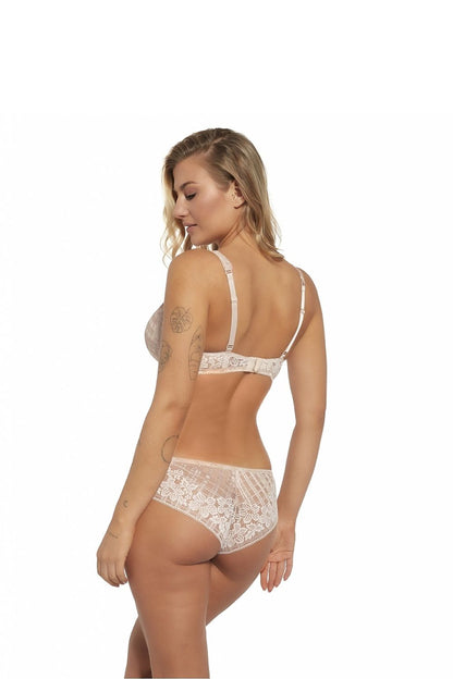 Luxurious elegant beige push-up bra by Lupo Line, featuring gel inserts, intricate lace detail, and adjustable straps for a perfect fit.