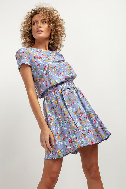 Elegant Floral Daydress by Tessita featuring a loose kimono cut, V-neck back and tied belt in luxurious viscose, perfect for sophisticated everyday styling.