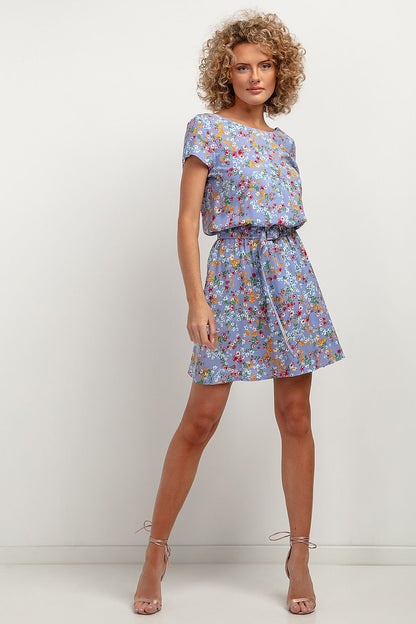 Close-up of the floral print on the Tessita Elegant Daydress, showcasing intricate designs and luxurious viscose fabric.