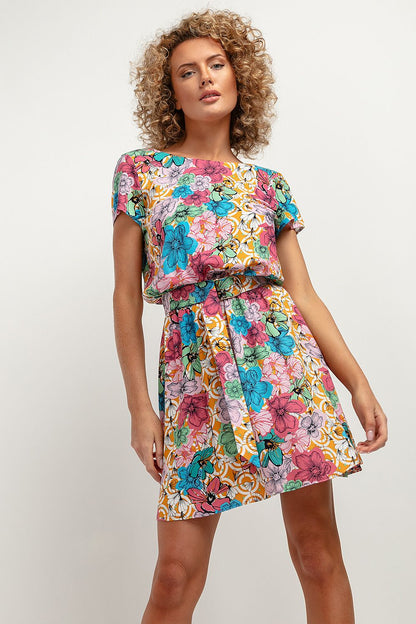 Tessita's Elegant Floral Daydress displayed on a hanger, representing its stylish kimono cut and luxurious aesthetic.