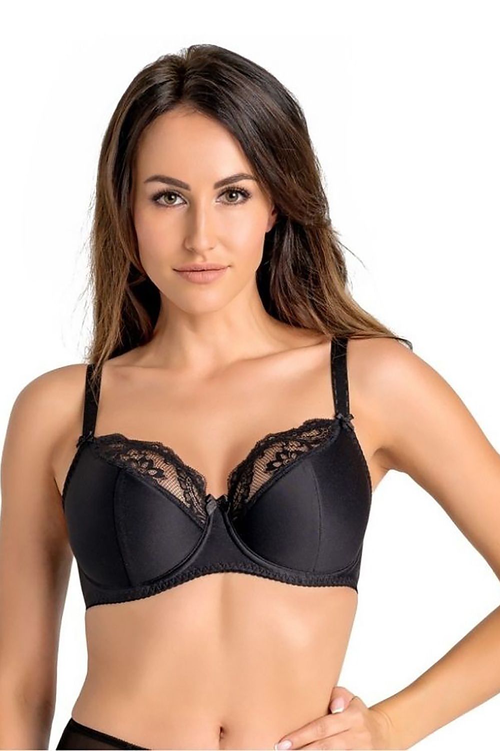 Luxurious Estel women's semi-padded underwired bra in black featuring exquisite floral lace detail by Teyli, designed for elegance and comfort.