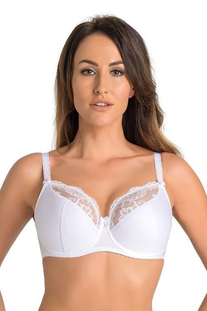 Luxurious Teyli women's semi-padded underwired bra in elegant beige, adorned with floral lace detailing, perfect for enhancing natural curves.