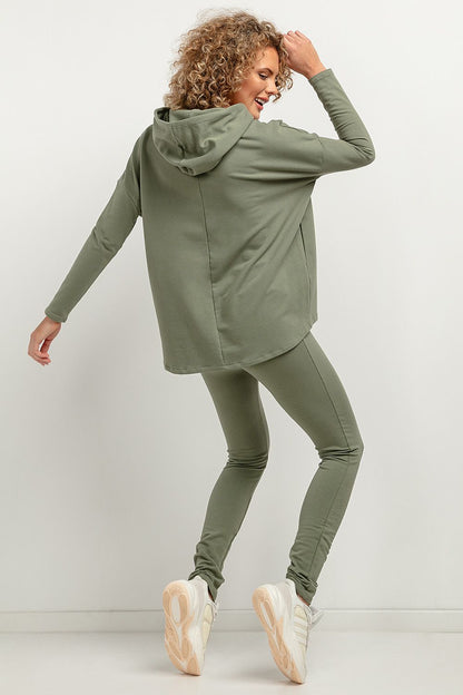 Luxurious Tessita women's long sweatshirt knit leggings showcasing a wide waistband, ideal for sports and autumn styling.