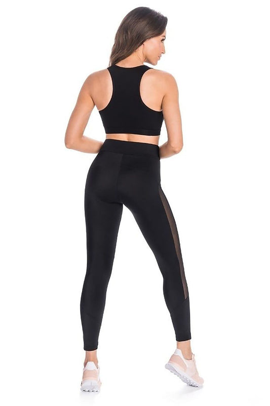 Elegant black leggings featuring a soft mesh accent, designed by Teyli, ideal for workouts and casual wear, enhancing curves with a premium quality finish.