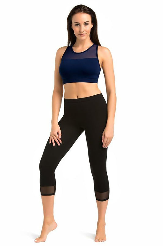 Luxury 3/4 cotton leggings for women with mesh trim by Teyli, showcasing a sleek and stylish design ideal for comfort and performance.