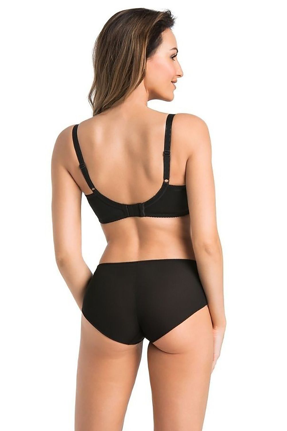 Close-up view of Teyli's Estel Women's Black Mesh Shorts Panties, highlighting the intricate floral lace pattern for a sophisticated touch.