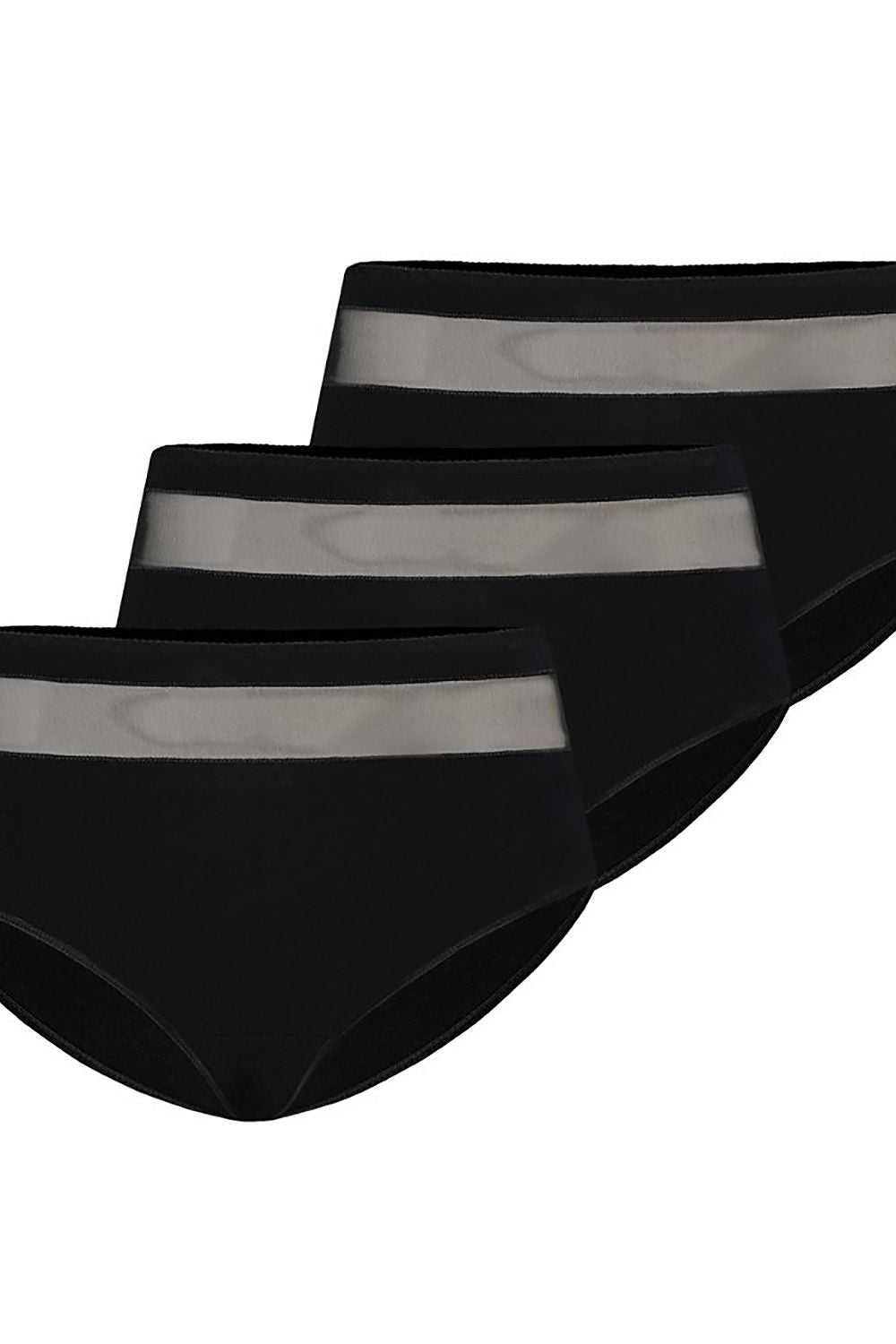 Elegant Teyli high-waisted women's cotton panties set of 3 in sophisticated black with luxurious mesh detail, perfect for every occasion.