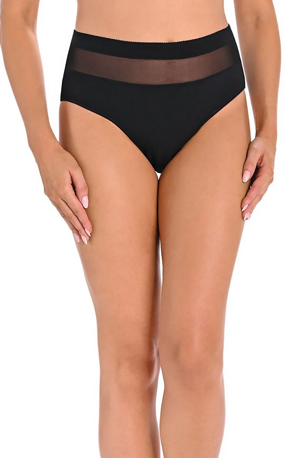 Comfortable and stylish Teyli black high-waisted panties showcasing delicate mesh embellishments, designed to enhance silhouette and offer everyday elegance.