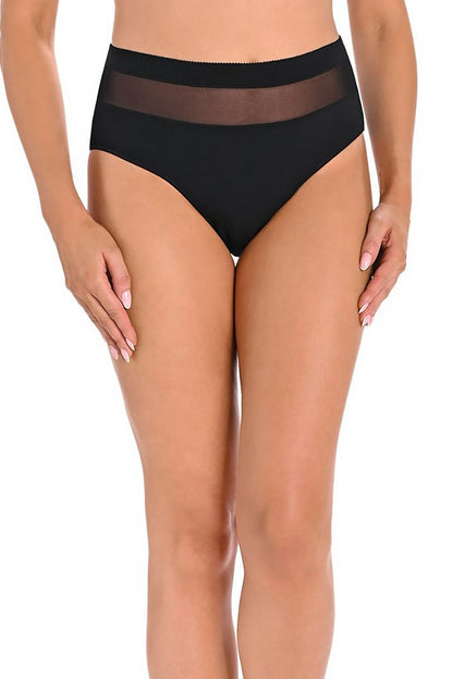 Comfortable and stylish Teyli black high-waisted panties showcasing delicate mesh embellishments, designed to enhance silhouette and offer everyday elegance.