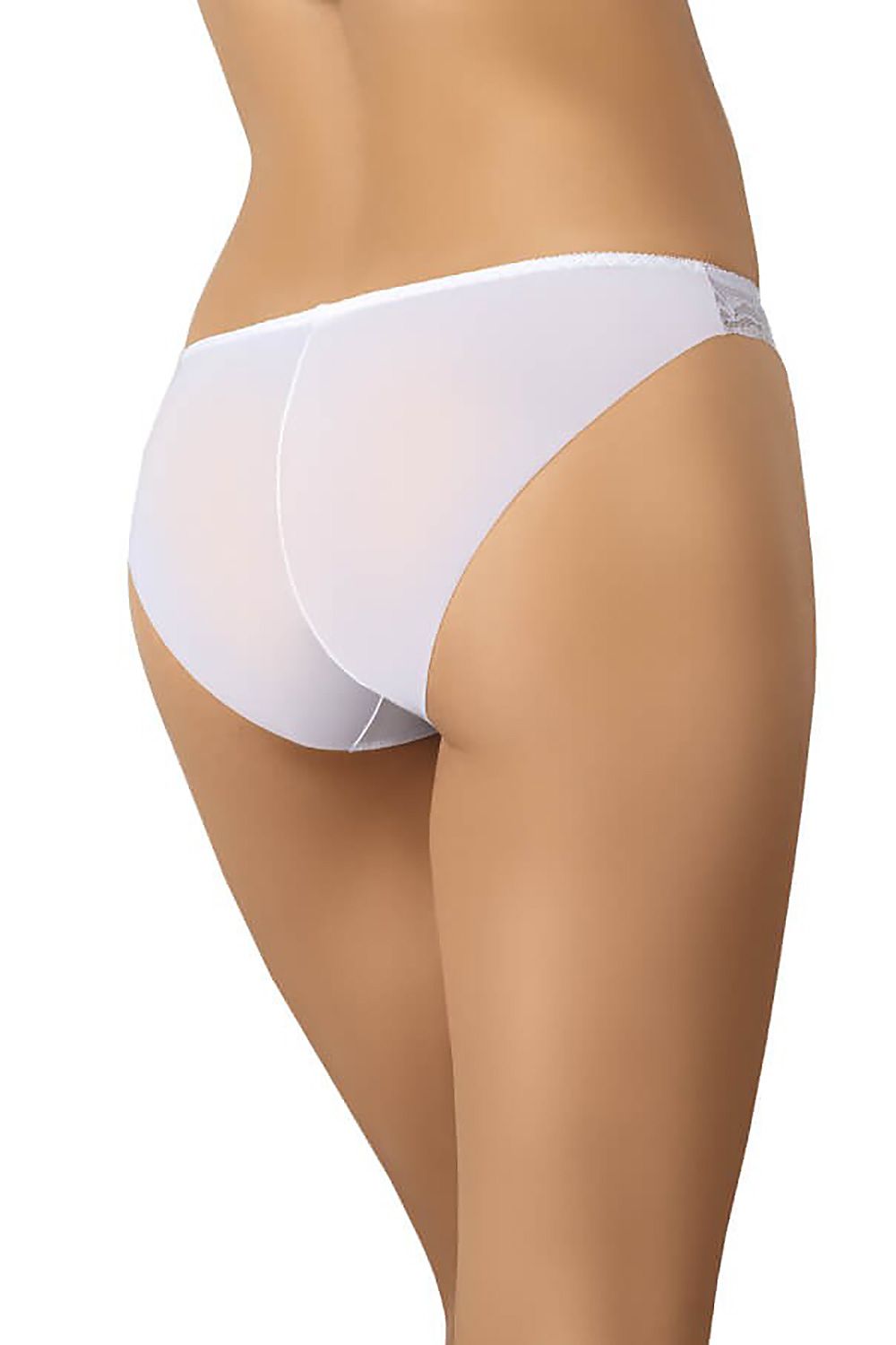 Close-up of Teyli White Mesh Panties showcasing the soft double-lined mesh fabric and intricate lace trim, perfect for discreet wear under fitted clothing.