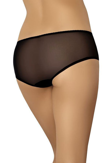 Close-up of Teyli Women's Black Lace & Mesh Shorts showcasing the delicate lace and airy mesh fabric for a sophisticated look.