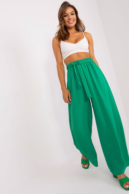 Och Bella elegant women's wide leg summer trousers featuring luxurious waist binding in a chic casual style.