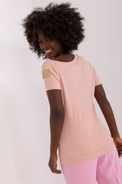 Close-up of a luxury ribbed cotton blend blouse by Och Bella, showcasing the sophisticated asymmetrical neckline and stylish patch pocket detail.