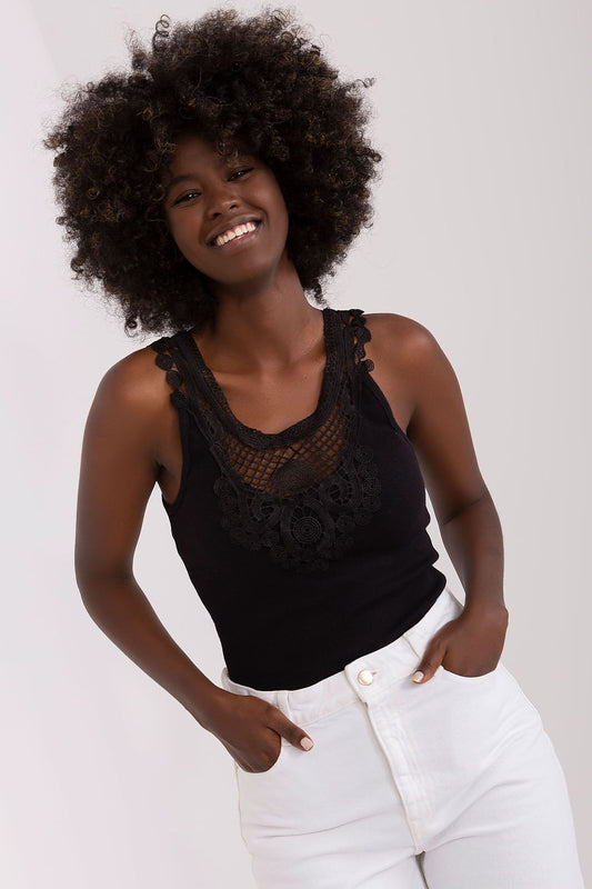 Elegant Ribbed Strapless T-shirt with Lace Neckline by Och Bella, showcasing a sophisticated cotton spandex blend.