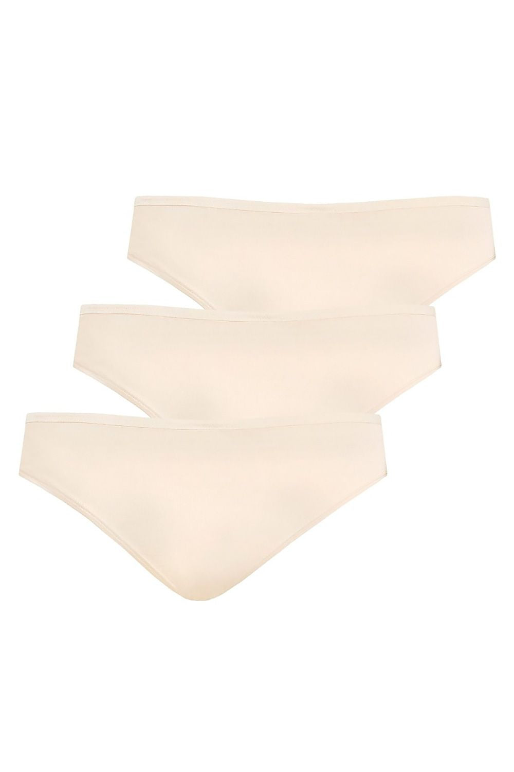 Teyli Classic Bamboo Thongs 3-Pack in Beige, showcasing luxurious comfort with a classic cut, invisible under clothing. Available in sizes XS to XXL.