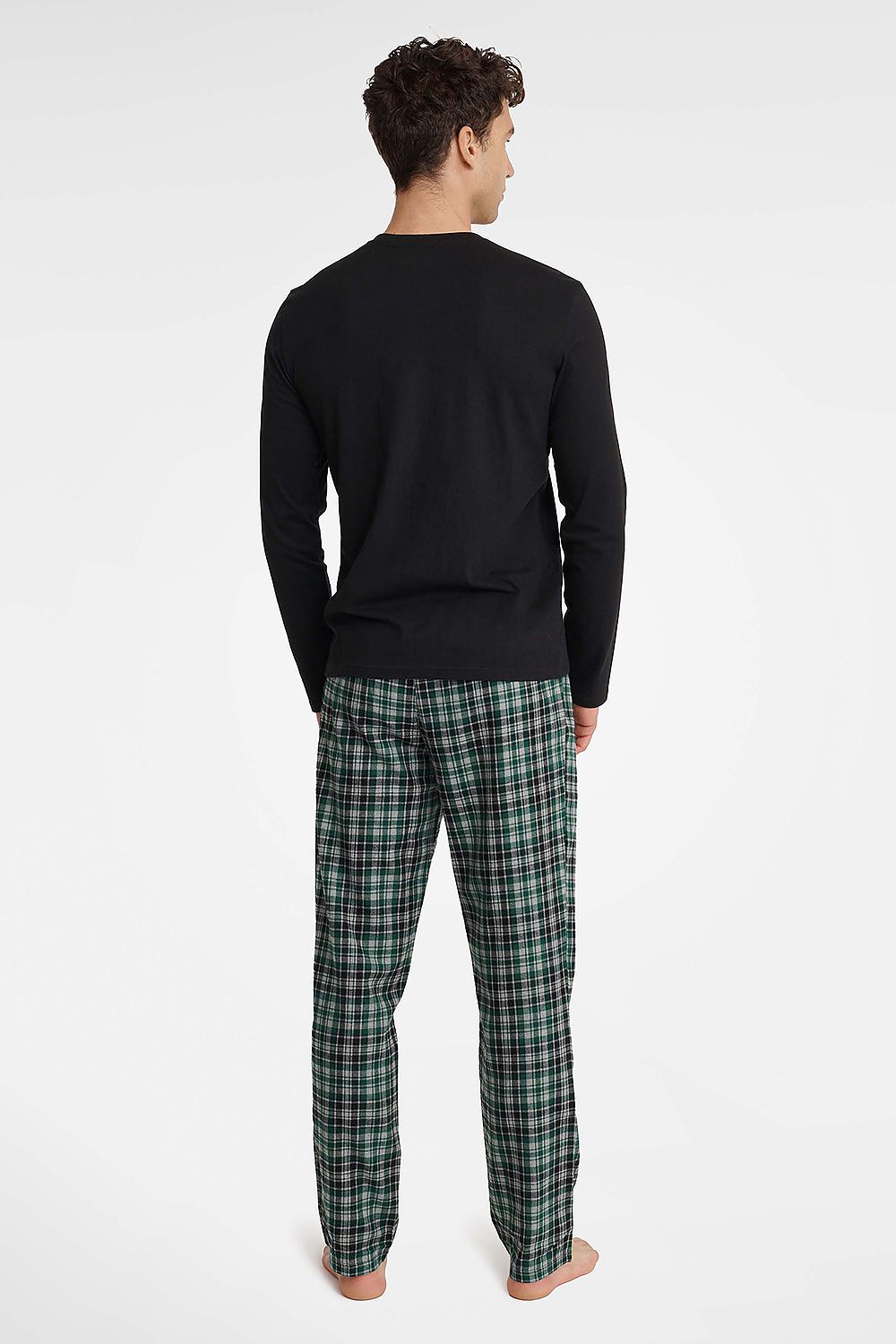 Luxurious Henderson Men's Cotton Pyjamas Set featuring long sleeve Tee and elegant printed pants in rich colours.