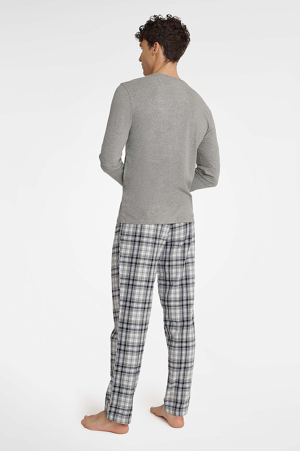 Full outfit presentation of Henderson Men's Cotton Pyjamas Set, highlighting the relaxed fit of the printed pants and quality craftsmanship.