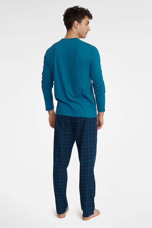 Close-up view of Henderson Men's Cotton Pyjamas Set, showcasing the luxurious fabric and intricate print of the pants, designed for ultimate relaxation.